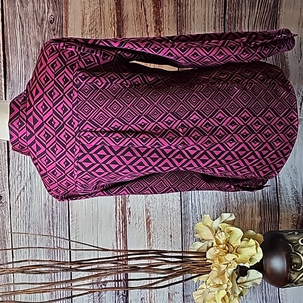 NEW DANA BUCHMAN CRANBERRY & BLACK LONG ROLL TAB SLEEVE BUTTON UP BLOUSE - Picture 5 of 16